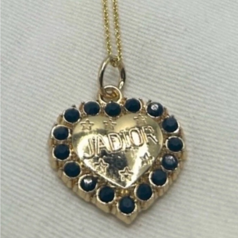 DIOR “J'Adior” Charm Pendant Stamped Gold Heart w/ Black Stones - Picture 2 of 8